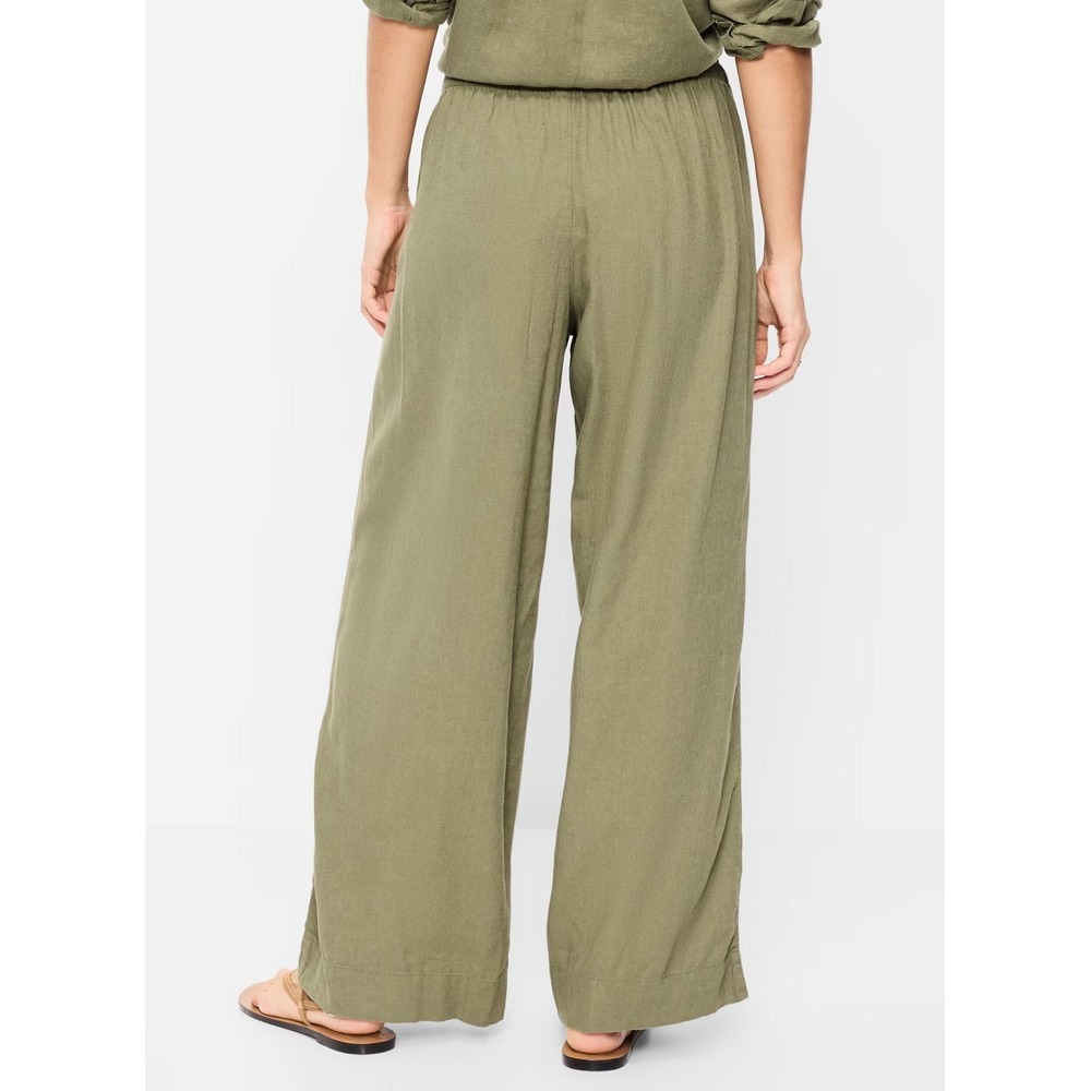 Old Navy Women's High Rise Linen Rayon Super Wide Leg Pants - Kombu - Large - Picture 2 of 7